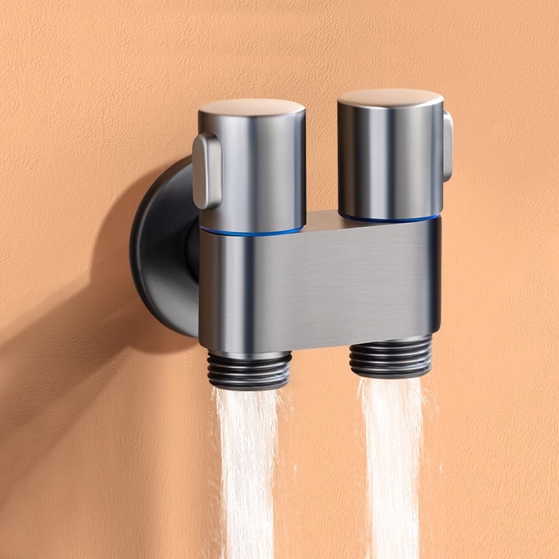All-copper double-control one-in-two-out Angle valve, stainless steel three-way double-head household mini washing machine, multi-functional faucet details Picture