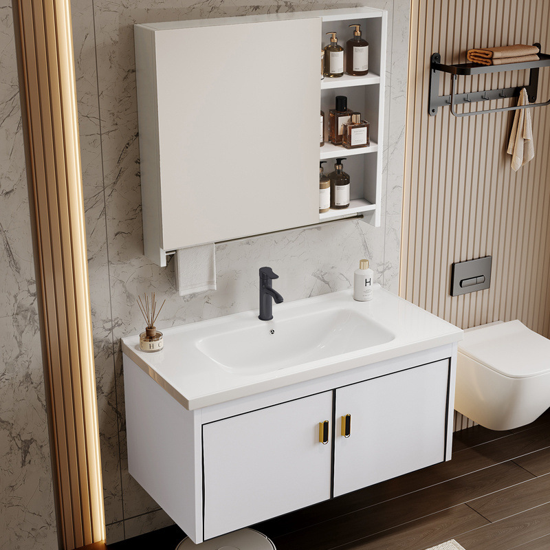 Balcony space aluminum bathroom cabinet, small-sized washbasin combination, bathroom washbasin combination, waterproof washbasin cabinet full figure