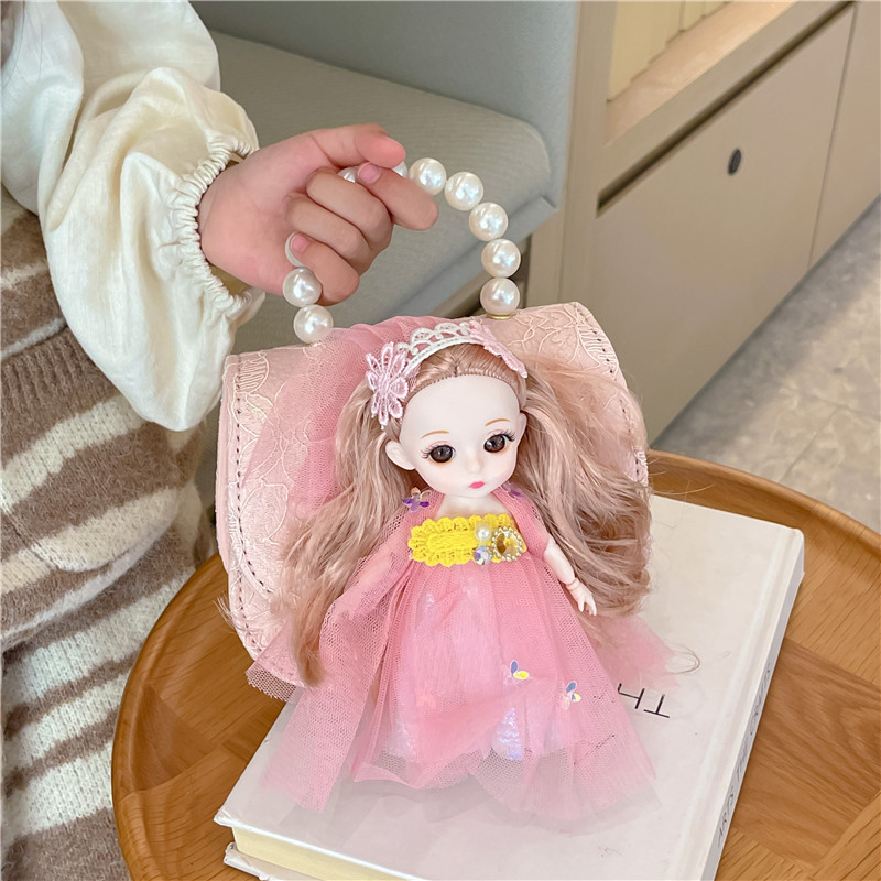 New Korean-style children's princess bag, doll crossbody bag, cute little girl baby single-shoulder pearl handbag full figure