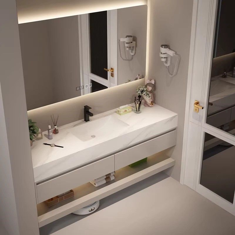 Solid wood rock plate seamless ceramic basin bathroom cabinet combination, bathroom washbasin, washbasin, mirror cabinet combination Specification drawing