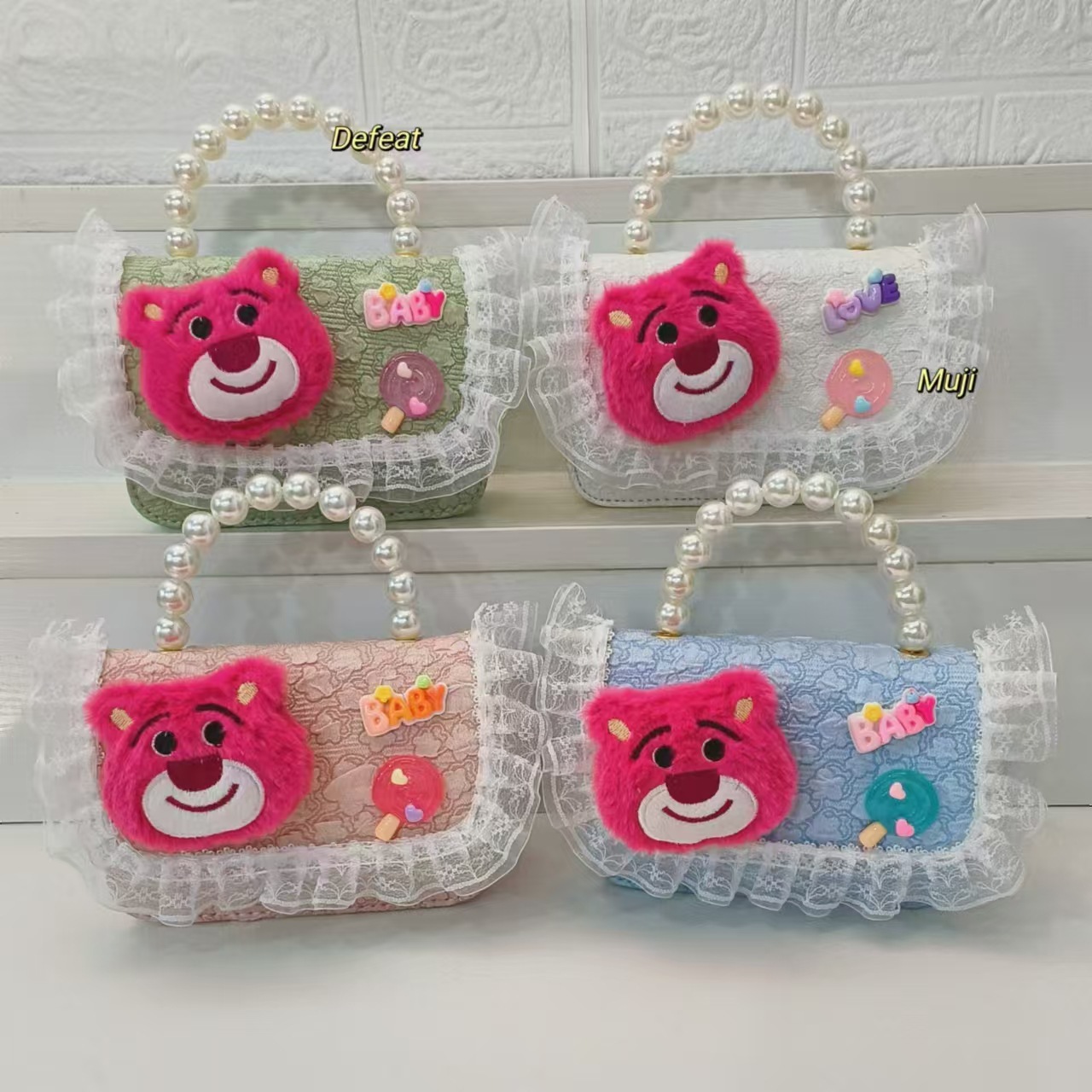 Pearl handbag, single-shoulder crossbody bag, loose change accessory bag, princess bag, cartoon bag, strawberry bear, children's bag, chain bag Specification drawing