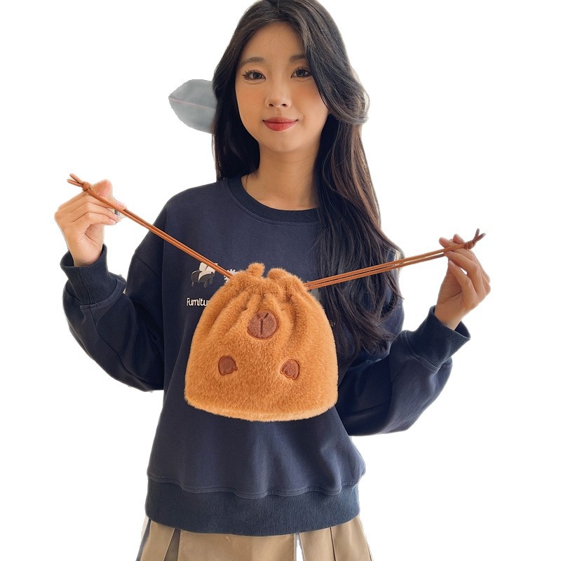High appearance level Kapibara backpack, plush bag, cartoon drawstring bag, cute capybara storage bag, new crossbody Item Picture