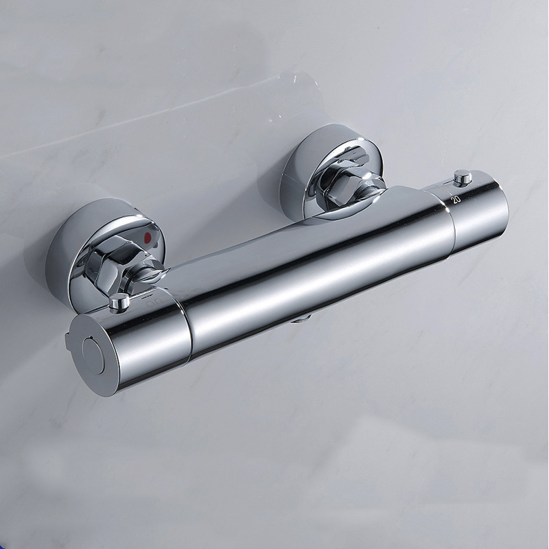All-copper bathroom cold and hot constant temperature mixing valve, simple temperature control shower faucet, wall-mounted bathtub shower head set details Picture
