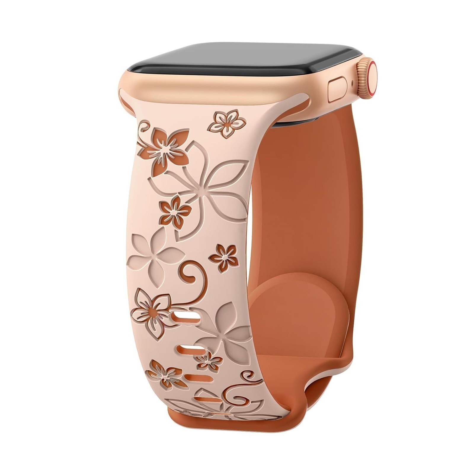 Wholesale of apple watch10 Ultra 1/2 silicone dual-color strap with laser-engraved Bauhinia flower texture Item Picture