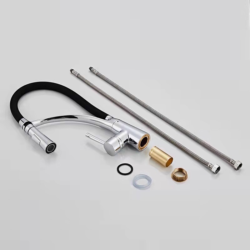 Cross-border all-copper kitchen faucet, cold and hot European and American sink, dishwashing sink, dual-mode water outlet pull-out faucet Application Scenario