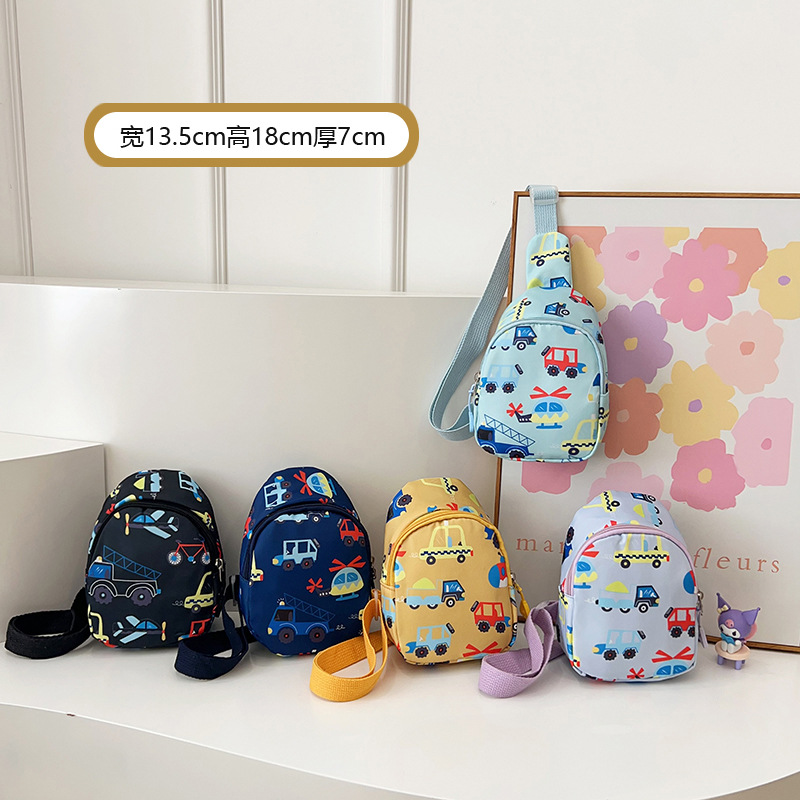 Children's bag Autumn new style Korean version boys' and girls' chest bag, cartoon cute car boy light accessory crossbody bag full figure