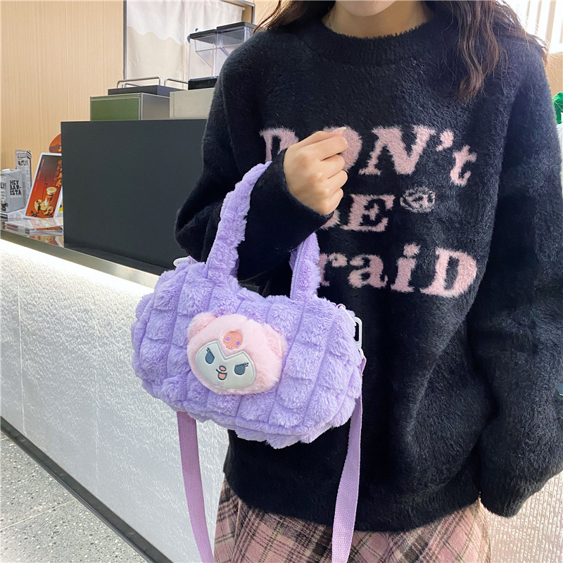 Plush girl bag, cartoon casual crossbody single-shoulder bag, autumn and winter furry backpack, cross-border handbag, cute claw machine doll details Picture