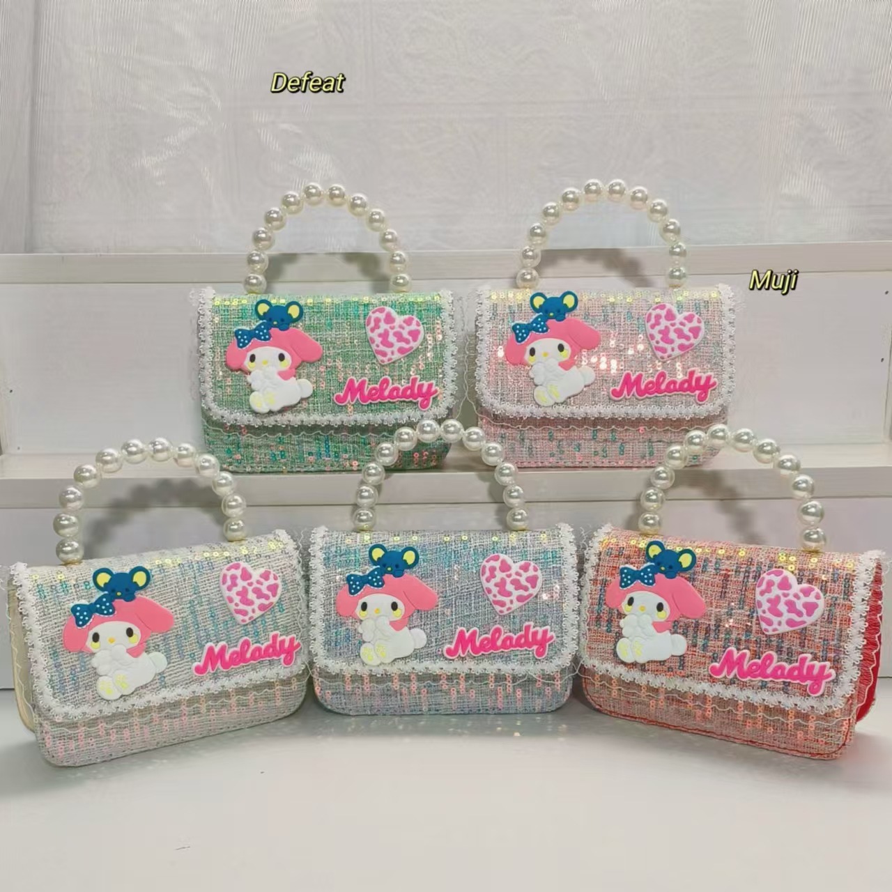Melody Pearl handbag, Princess bag, crossbody bag, loose change accessory bag, Children's bag, chain small square bag, cartoon bag full figure