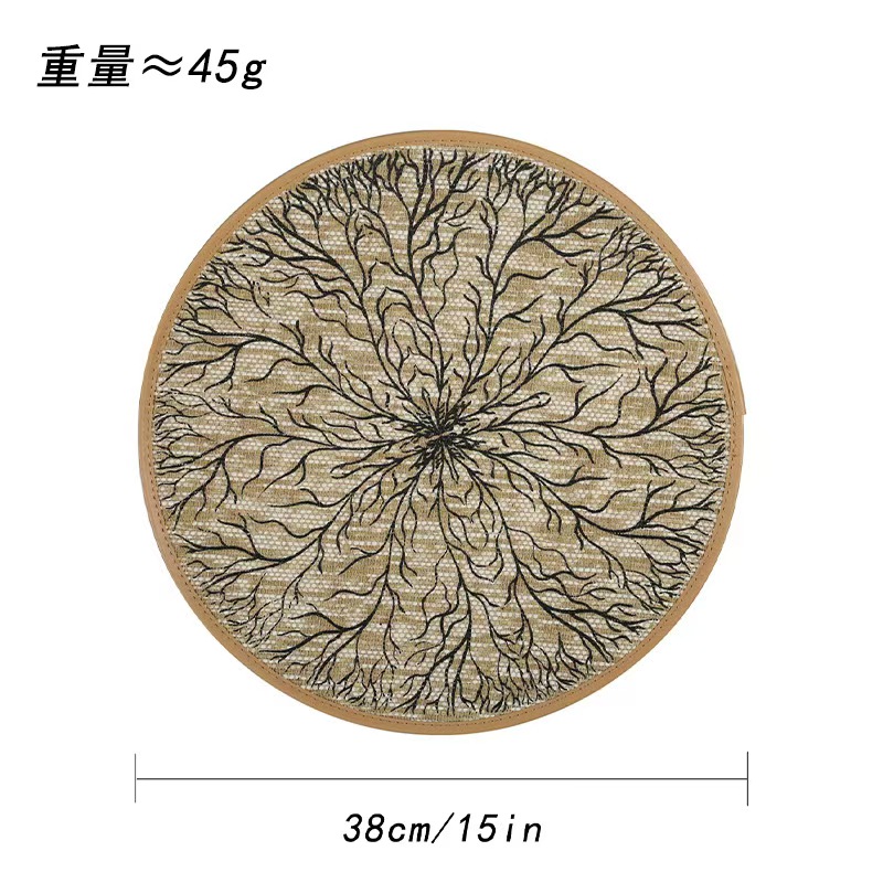 黄麻纸编织印刷根系款桌垫高级感十足皮革包边缝纫自然餐垫装饰垫