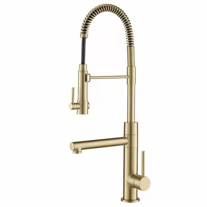 The contemporary all-copper cold and hot single handle island kitchen from Germany features a magnetic sink for washing vegetables, a pull-out flower shower, and a rotatable faucet Item Picture
