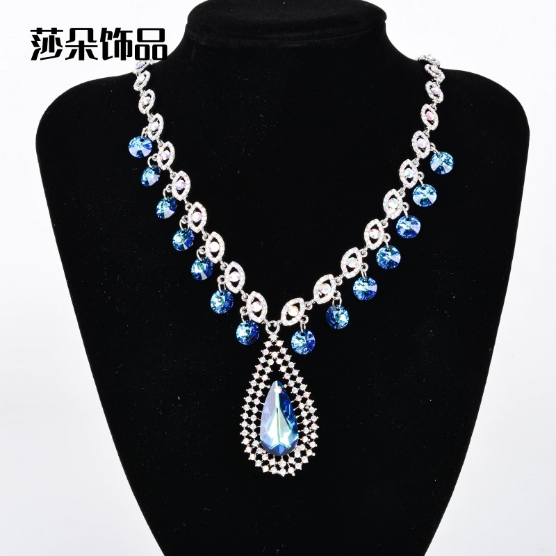 莎朵饰品高品质玻璃高亮施家仿珍珠蓝玫瑰色手工DIY饰品项链