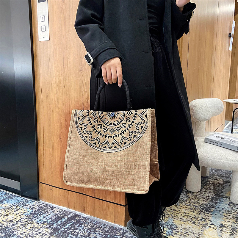 Foreign trade women's bag, cross-border linen handbag bag, 2021 Korean version composite jute cloth bag, fashionable single-shoulder shopping bag Specification drawing
