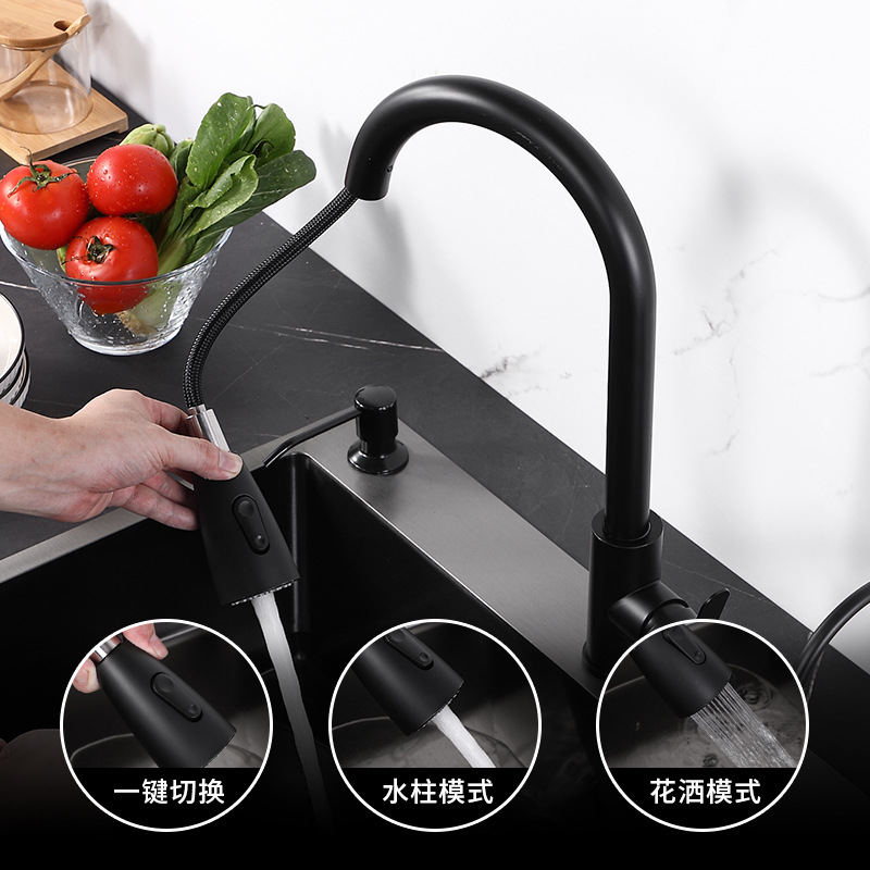 Kitchen sink pull-out faucet, 304 stainless steel anti-splash pull-out cold and hot rotating telescopic faucet details Picture