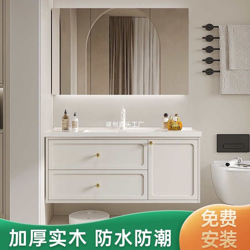 Cream-style bathroom cabinet, integrated basin, ceramic washbasin, bathroom washbasin cabinet, combination washbasin and washbasin Application Scenario