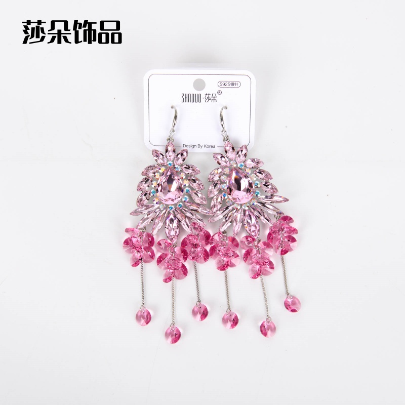 莎朵饰品银针镶钻树叶流苏耳环韩系ins简约时尚个性耳坠轻奢高级感耳饰女