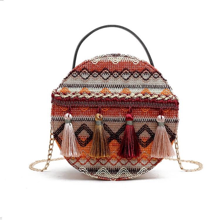 Summer Korean women's bags 2021 new style, fringed small round bags, ethnic style dance bags, single-shoulder retro bags wholesale Item Picture