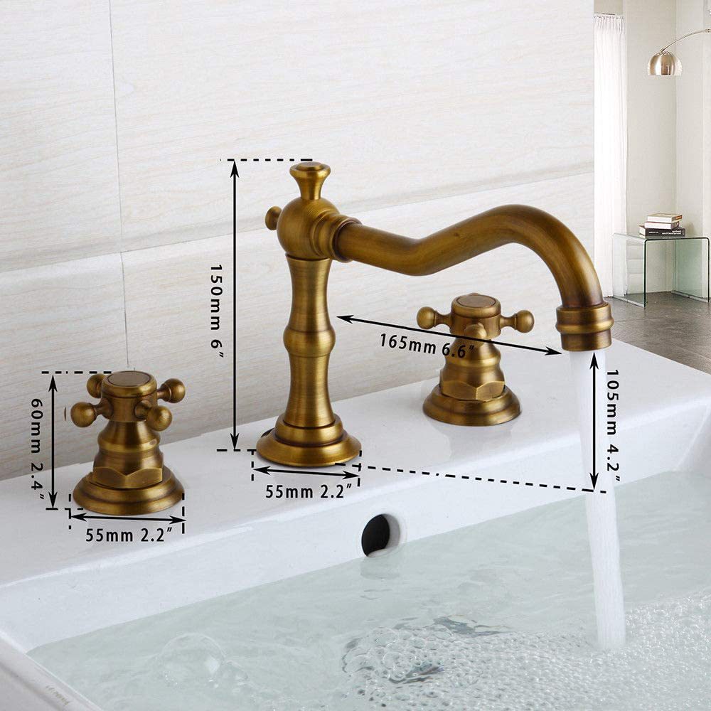 Copper antique bathroom sink bathtub three-piece set, faucet, plum blossom handwheel, three-hole washbasin, ceramic basin, black faucet Specification drawing
