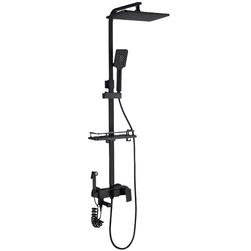 Black thermostatic shower head set, all-copper cold and hot water mixing valve, bathroom pressurized rain shower, cross-border wholesale of bathroom products Item Picture