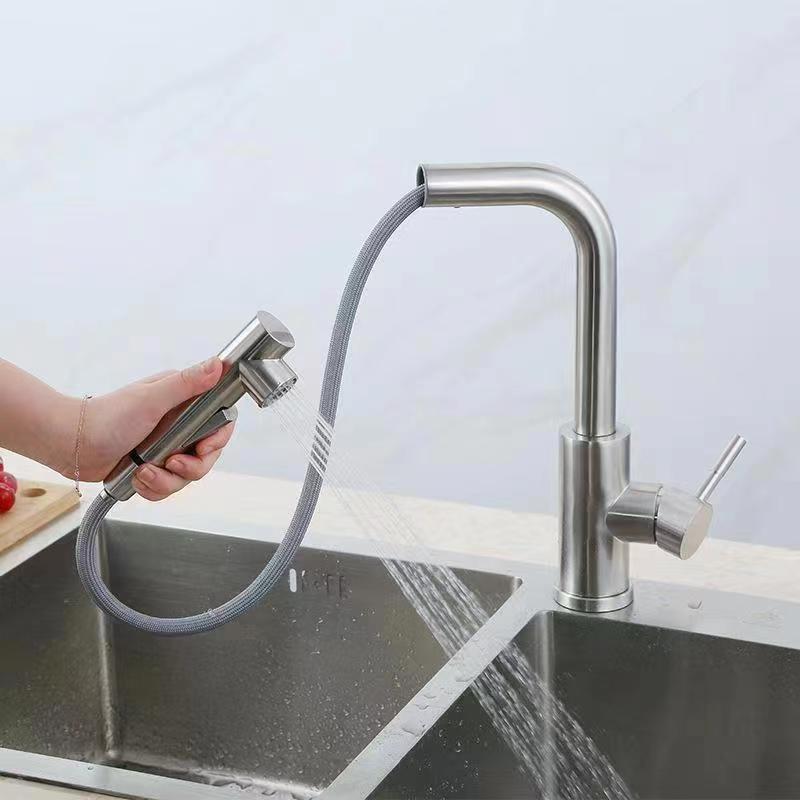 Cross-border 304 stainless steel pull-out faucet, kitchen cold and hot universal telescopic sink for washing vegetables, laundry pool, sink faucet Application Scenario