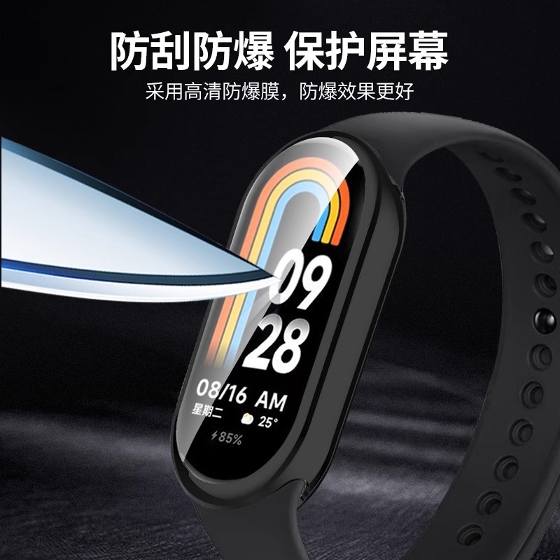 Suitable for Xiaomi Band 9 protective case, Xiaomi 9 NFC protective cover, Smart business model, and tempered protection for Xiaomi Band 8 Specification drawing