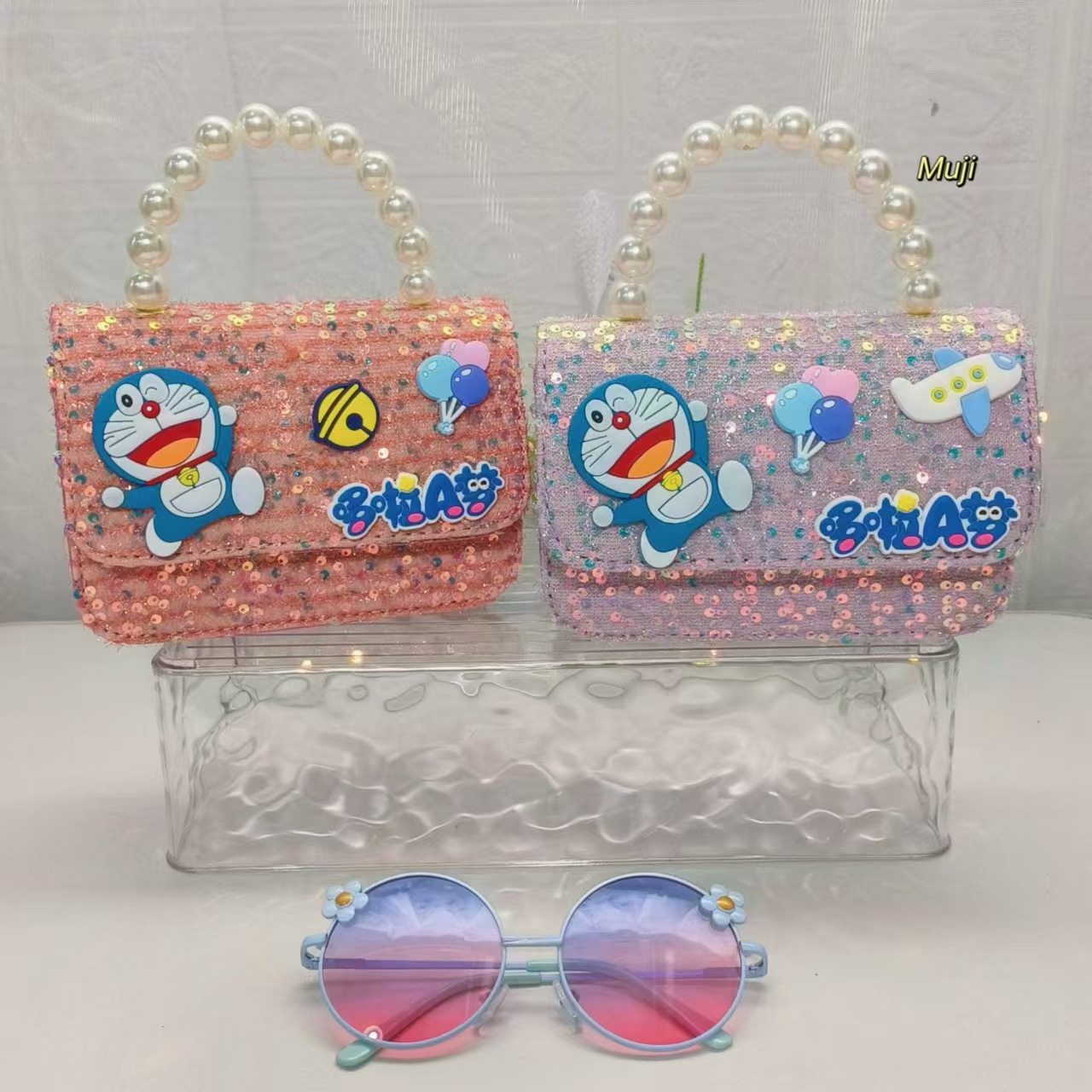 Pearl handbag, crossbody bag, loose change accessory bag, Doraemon small square bag, chain children's bag, girls' lucky money bag Specification drawing