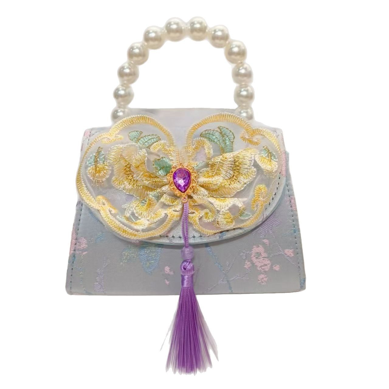 Chinese-style bow pearl handbag, princess bag, crossbody chain, New Year lucky money bag, Hanfu children's accessory bag Item Picture