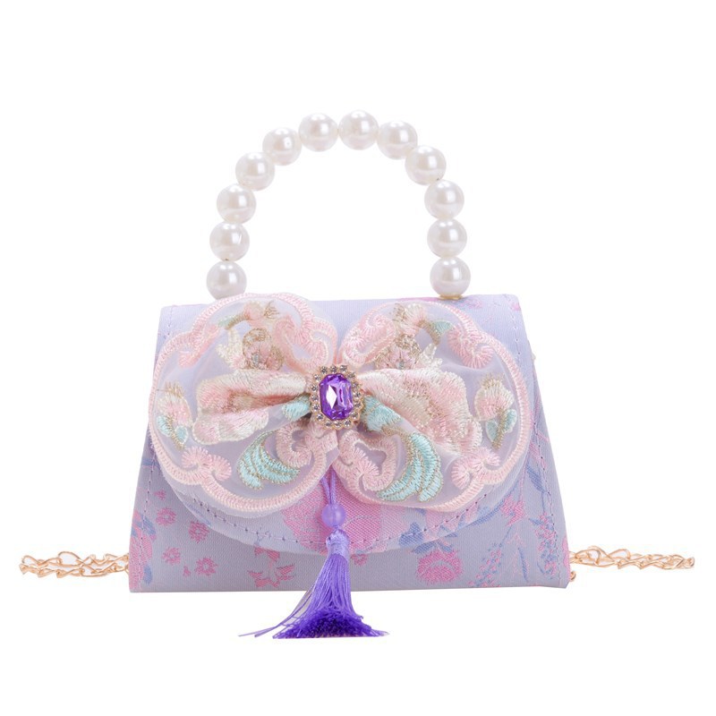 "Girl Princess Bag 2025 Autumn New Girls' Cute Tassel Lace Crossbody Bag Chinese Style Aisha Pearl Handbag. Item Picture