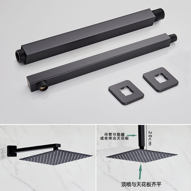 Black concealed shower head set, wall-mounted square three-function shower faucet, concealed mixing valve across the border Application Scenario