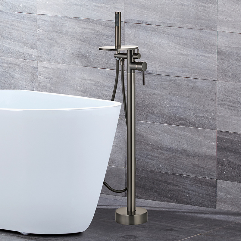 The factory supplies water-plated grey floor-standing waterfall bathtub faucets with high-flow cold and hot dual-control shower heads details Picture
