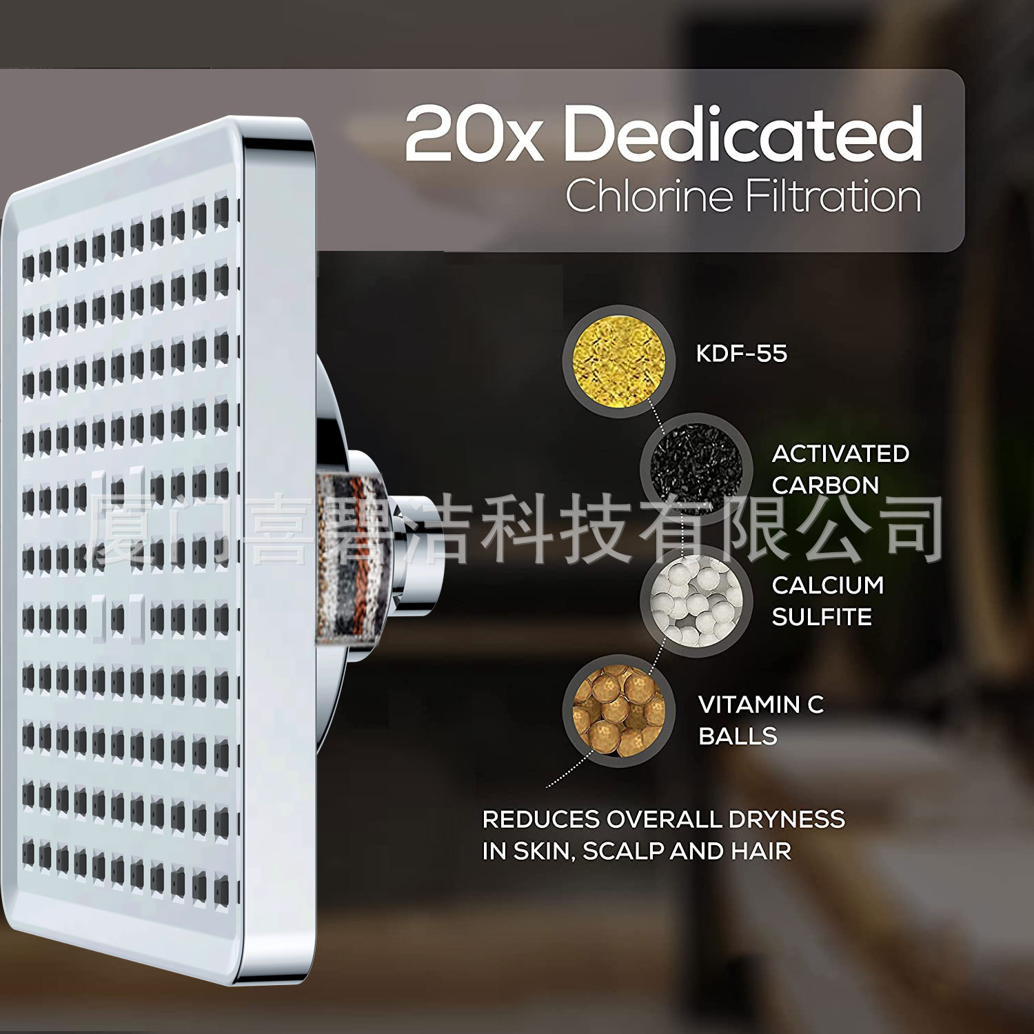 6-inch square ABS electroplated shower head with filter, cross-border pressurized filter top shower head details Picture