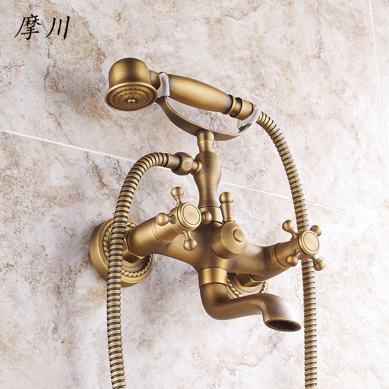 European-style electric bathroom combination showerhead, antique brass cold and hot mixed water handheld shower showerhead set Application Scenario