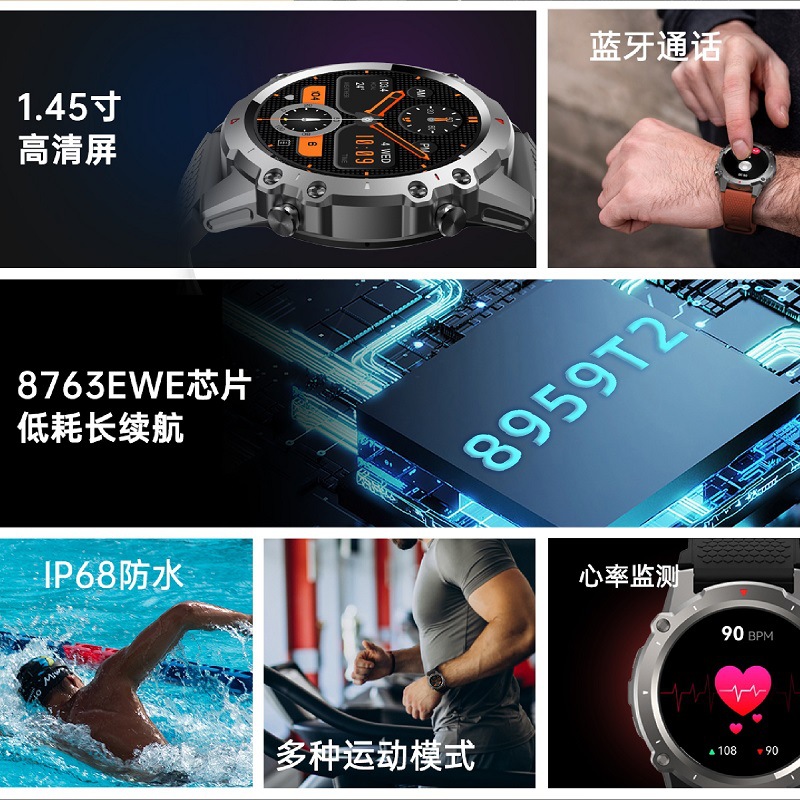 The new cross-border DM52 smartwatch features IP68 water resistance, swimming, Bluetooth communication and DM56GPS sports trajectory watch details Picture