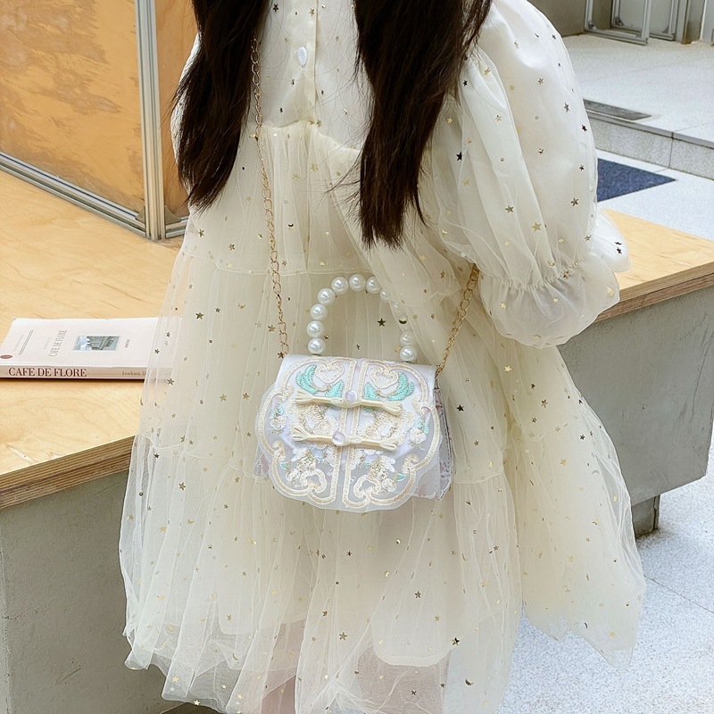 2024 New Chinese-style children's bag, princess pearl handbag, new Chinese-style girls' fashionable accessory chain crossbody bag Specification drawing