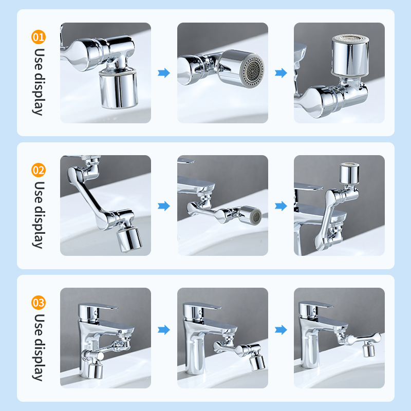 Household multi-functional universal rotating faucet, anti-base water wonder, washbasin mechanical arm, universal faucet extension device details Picture