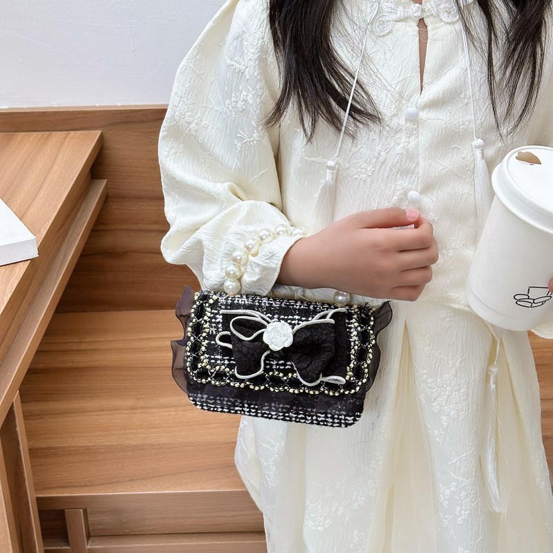 Mini Fashion Girls' Pearl Coin Purse 2025 New checkered Fashion Korean version Little Girls' handbag for children's clothing matching Specification drawing