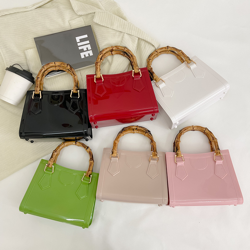 2025 Summer New bamboo joint jelly bag, hand-held smooth small square bag, mini, a popular and versatile single-shoulder crossbody women's bag full figure