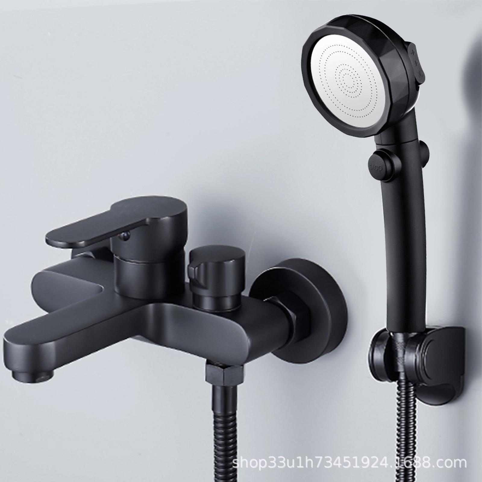 Side-opening bathtub faucet, black shower faucet, mixing valve, side-opening black triple faucet, cold and hot water faucet, hygiene full figure