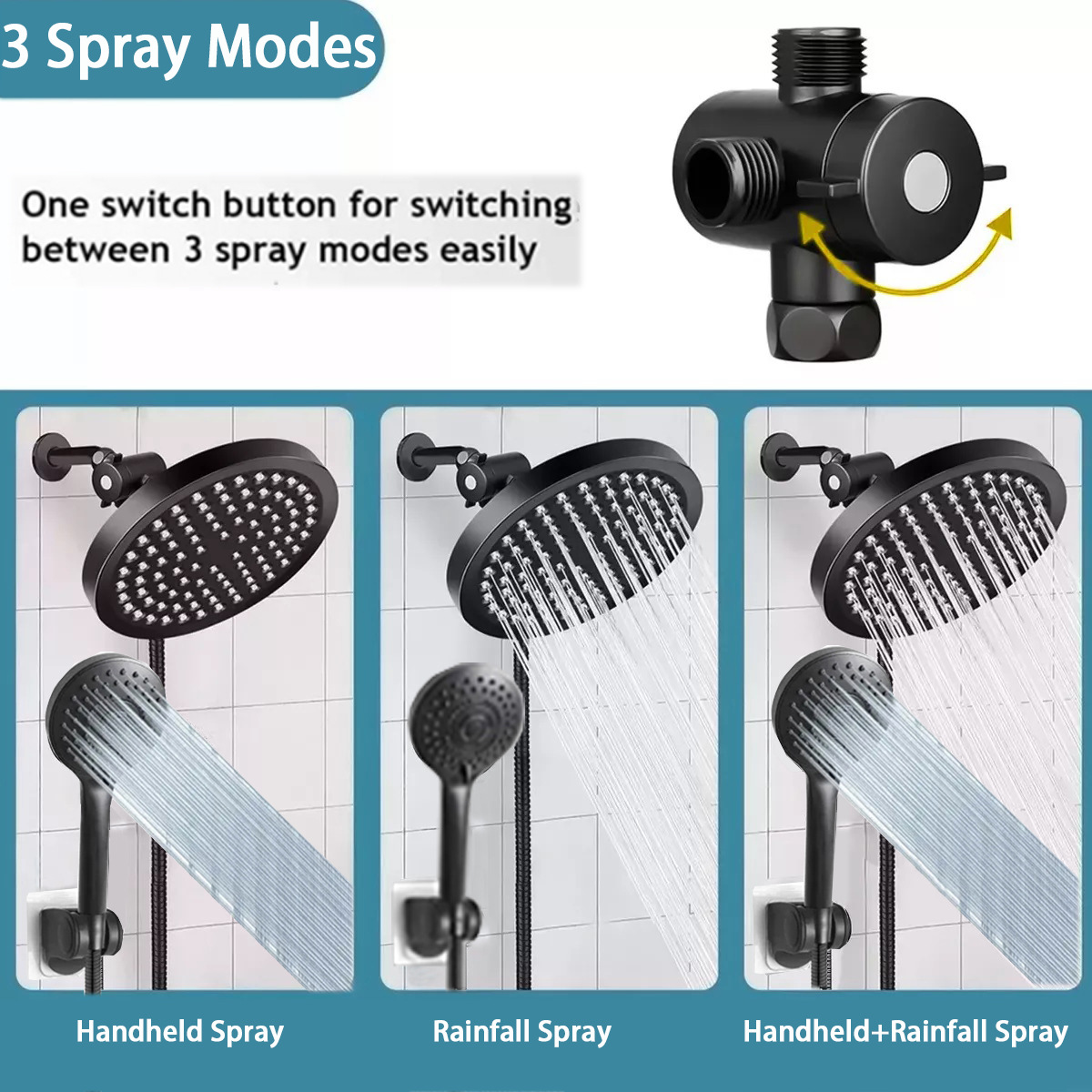 Cross-border foreign trade concealed installation simple set bathroom shower head, water distributor, hose bracket, three-way shower head details Picture