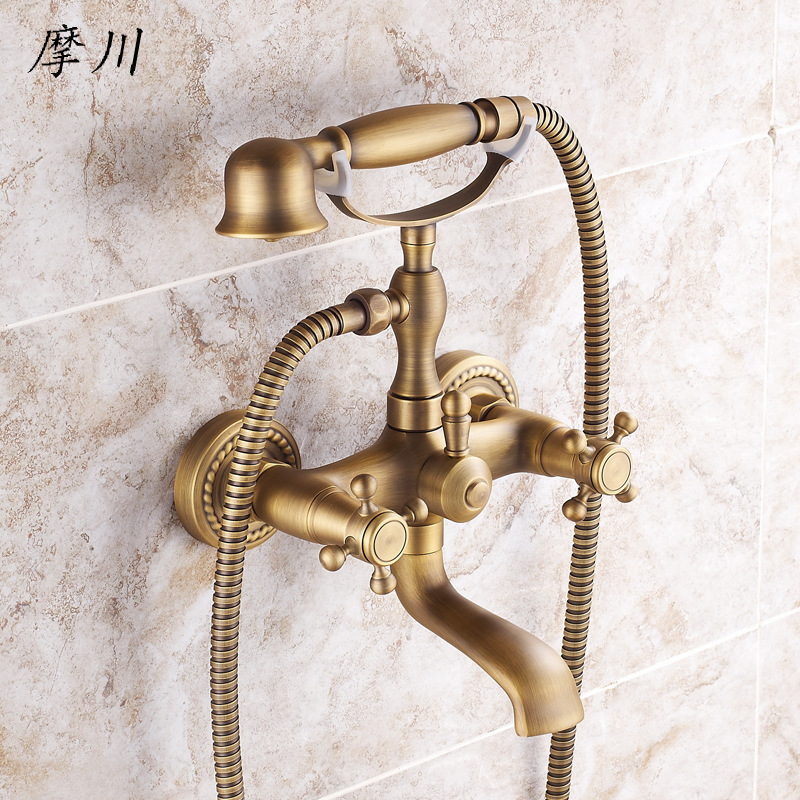 European-style electric bathroom combination showerhead, antique brass cold and hot mixed water handheld shower showerhead set Specification drawing