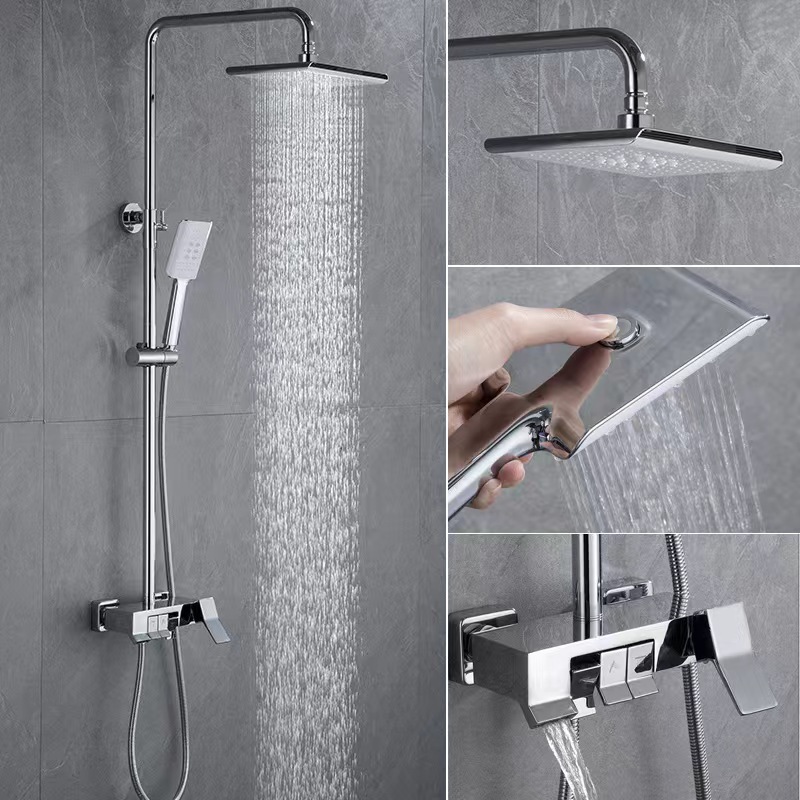 Brass piano three-position shower head set, black shower head set details Picture