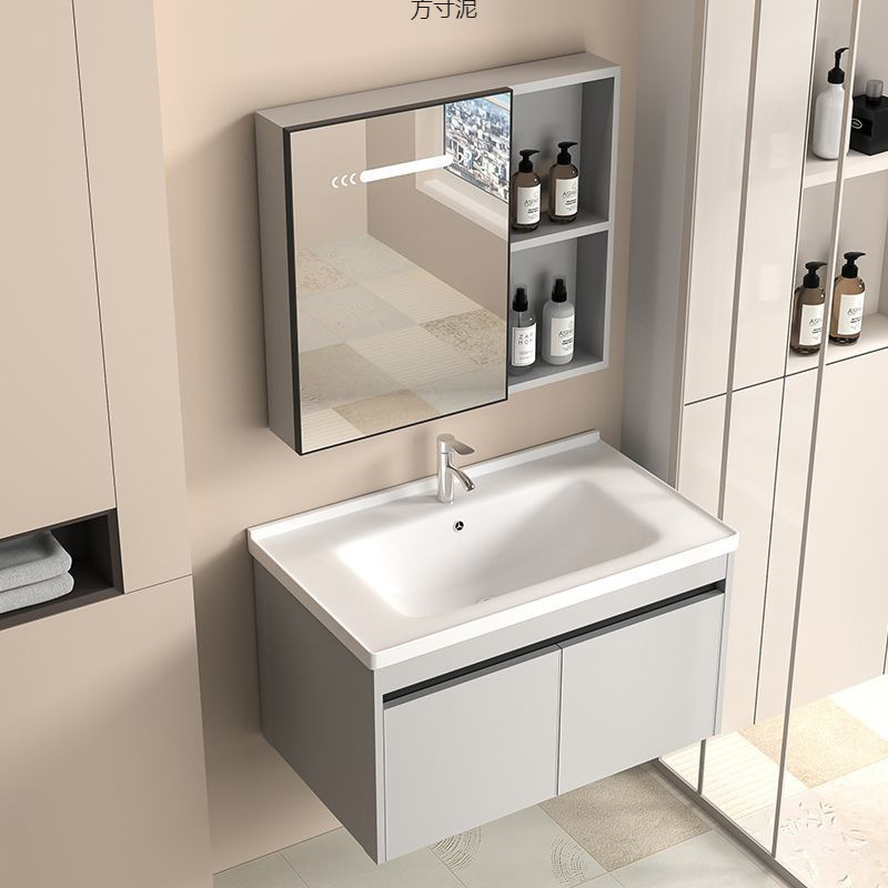 Thickened space bathroom cabinet, bathroom washbasin combination, integrated ceramic hand washing and grooming intelligent washbasin mirror cabinet details Picture