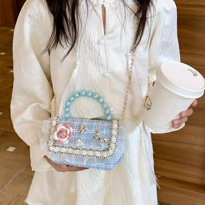 A cute princess crossbody bag with a bow, a trendy children's pearl handbag Specification drawing