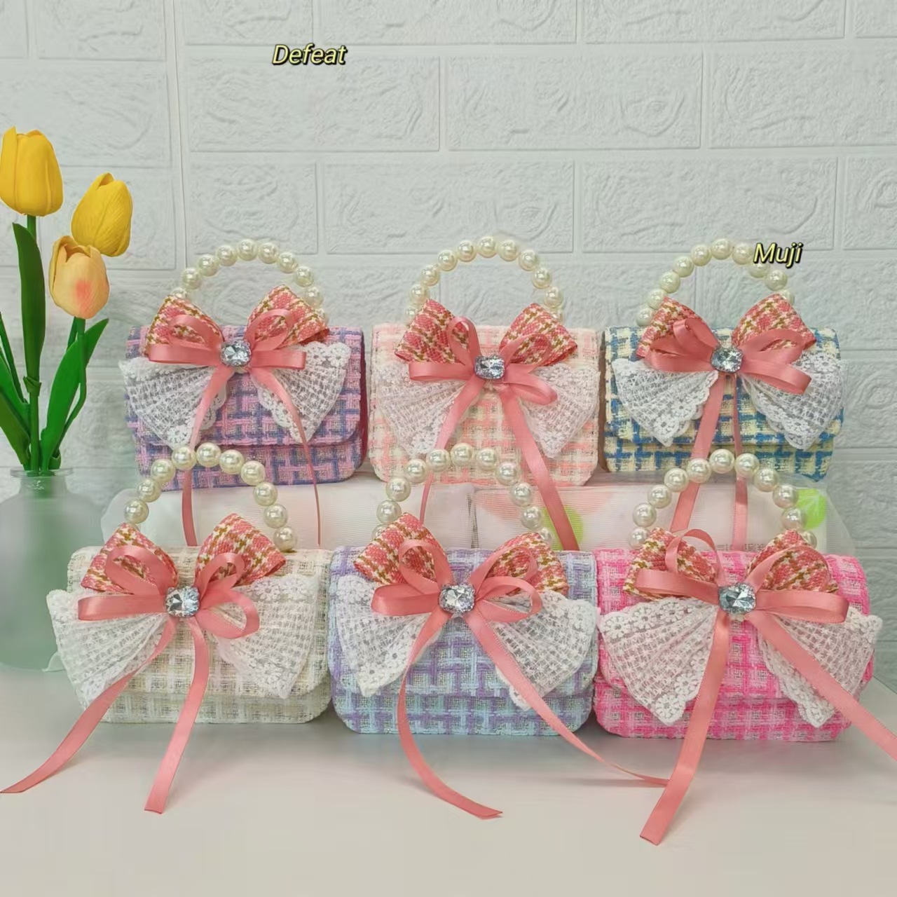 Pearl handbag, bow princess bag, chain bag, KT cat small square bag, little girl single-shoulder crossbody bag, accessory bag full figure