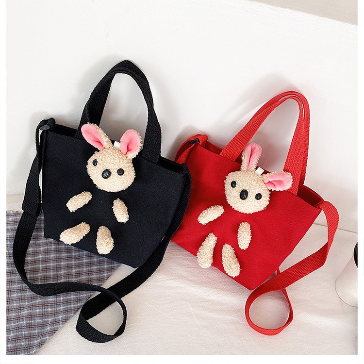 Korean children's bag, new Korean primary school canvas single-shoulder bag, Instagram cute rabbit crossbody bag, handbag details Picture