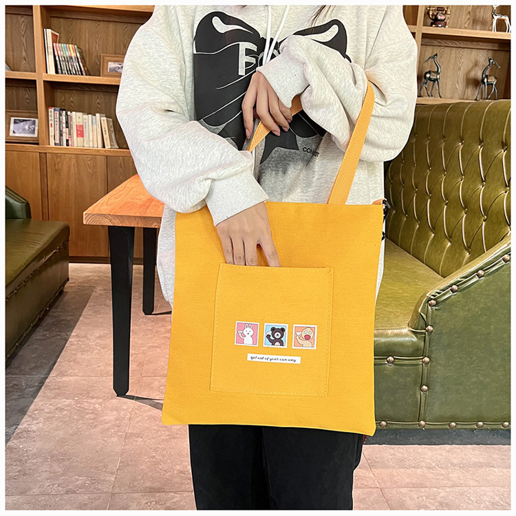 Korean student canvas single-shoulder bag 2024 new eco-friendly large-capacity crossbody bag, fresh and artistic printed tote bag Specification drawing