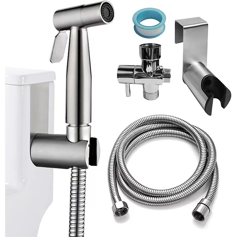 Toilet stainless steel spray gun, women's washbasin set, one inlet and two outlets Angle valve faucet, high-pressure nozzle, bathroom cleaner full figure