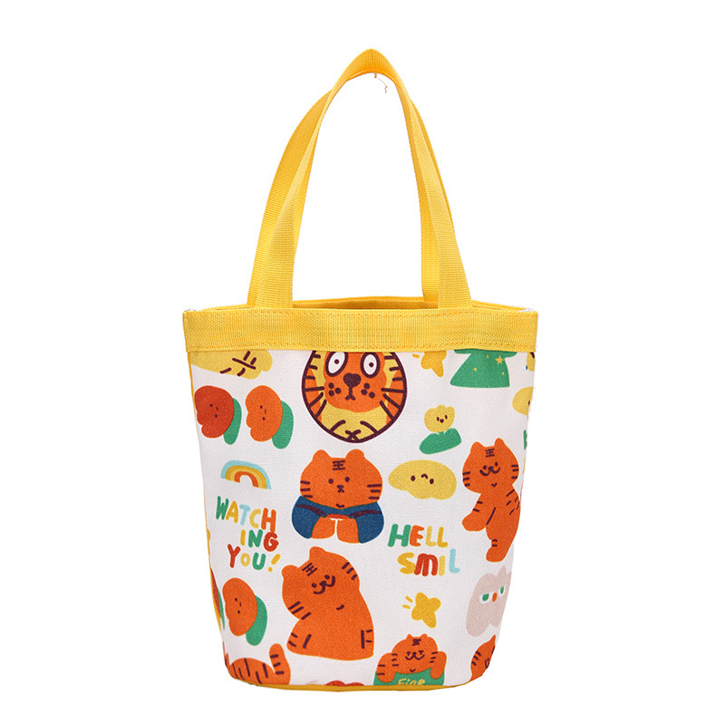 Japanese-style cute little tiger illustration bucket bag 2022 new style fresh and cute girl handbag, simple bento bag for girls Item Picture