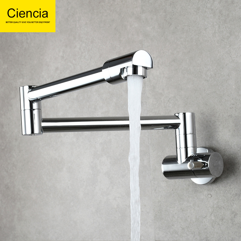 Copper-chrome-plated single-cooling kitchen faucet, universal rotating kitchen faucet, extendable extended folding faucet full figure