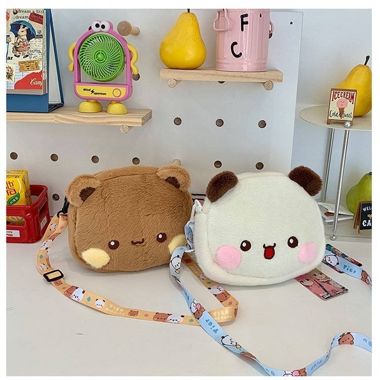 Korean version cute plush bear single-shoulder bag 2024 New style soft and sweet girl toy bag coin purse single-shoulder crossbody bag full figure