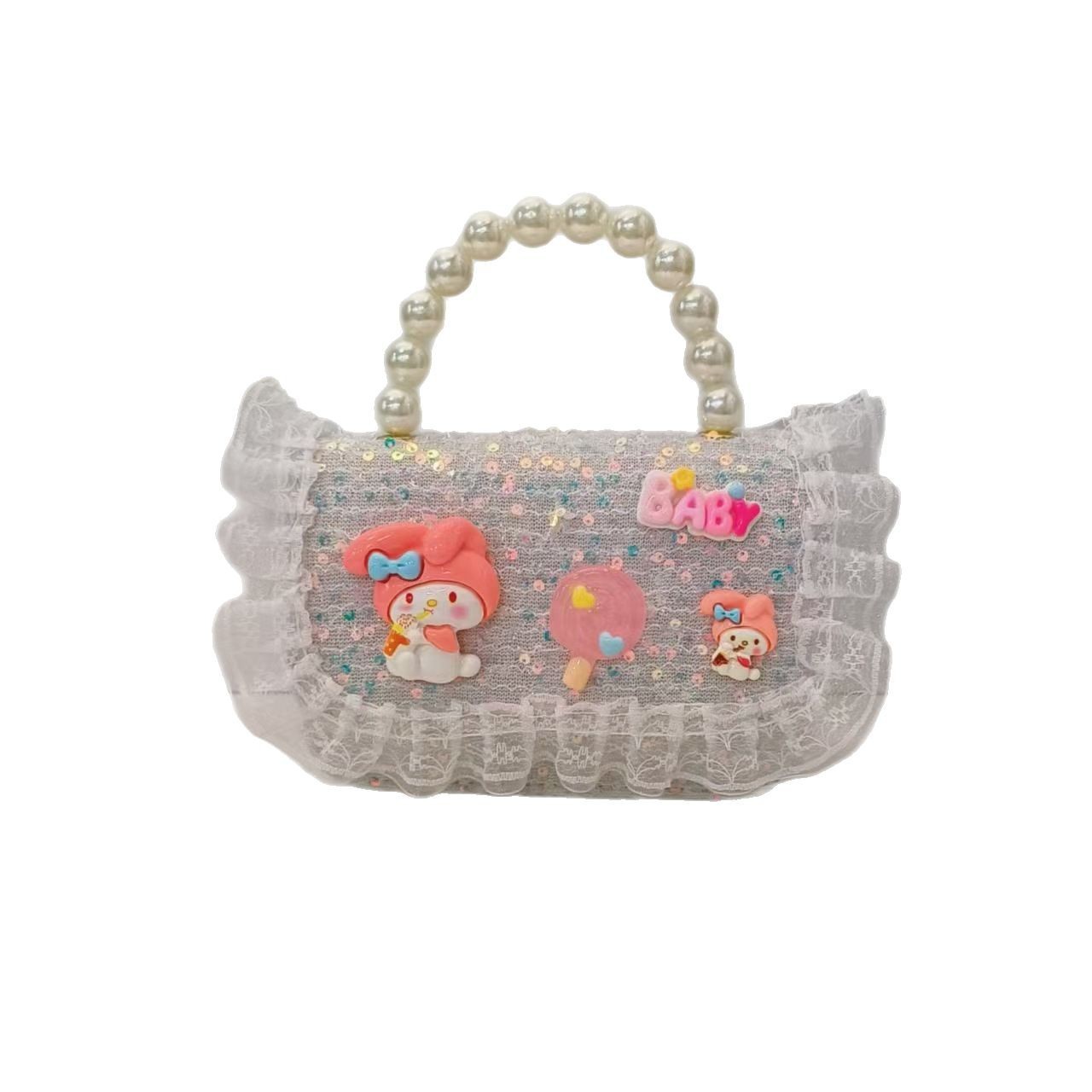 Pearl handbag, Melody cartoon bag, single-shoulder crossbody bag, children's bag, loose change accessory bag, chain bag, small square bag Item Picture
